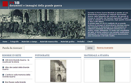 La home page del sito www.14-18.it