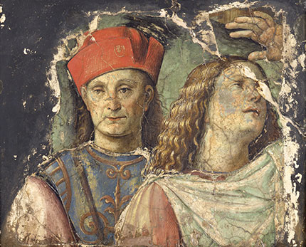 Francesco Raibolini detto il Francia, Due teste maschili, 1500 c, frammento di affresco staccato e inglobato nel gesso. Bologna, Pinacoteca Nazionale