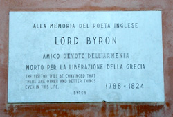 San Lazzaro degli Armeni La lapide che ricorda Lord Byron