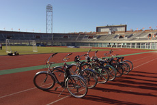 Biciclette all'interno dello Stadio Olimpico. Qui terminerà la prima tappa del Giro