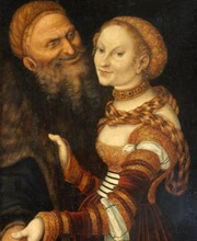 Lucas Cranach, Giovane donna con anziano, 1525