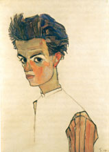Schiele, Autoritratto con camicia a righe. Leopold Museum, Vienna