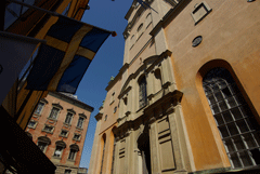 Storkyrkan in Gamla Stan, sullo sfondo il Palazzo Reale