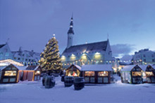 Tallinn innevata brilla delle luci del Natale