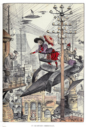 Un quartier embrouillé. Albert Robida, Le Vingtième Siècle, Paris, Montgredien ca. 1890 - Collezione Riccardo Valla, Torino