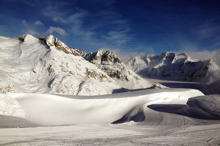 Il ghiacciaio dell'Aletsch visto dalle piste di Bettmeralp