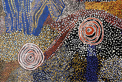 Dipinto di Bill Whisky alla Mostra di pittura aborigena contemporanea