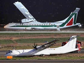 L'Atr 72 con e senza logo Alitalia