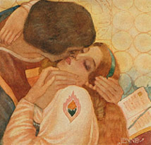 Il bacio. Cartolina illustrata di Jenne. Milano, 1910 circa. Raccolta privata.