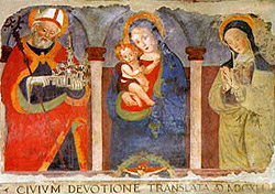 La Madonna tra san Benedetto e santa Scolastica (autore e datazione incerti), Duomo di Norcia (Foto Paolo Ferrari)