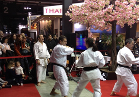 Lezione di karate allo stand del Giappone