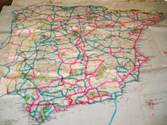Spagna & Italia. Tavole rotonde e tavole mangerecce 2 Bonomi in Spagna (tra i percorsi segnati in rosa e quelli in azzurro non c'è alcuna differenza... la scelta del colore dipendeva dall'evidenziatore disponibile al momento...)