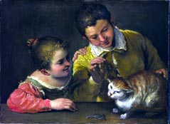 Omaggio ad Annibale Carracci 1 Bambini che giocano con il gatto, 1588-90, olio su tela, New York, The Metropolitan Museum of Art