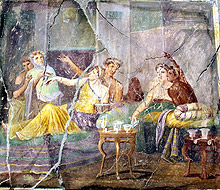 Un momento conviviale ritratto in uno degli affreschi rinvenuti nella Domus dei 