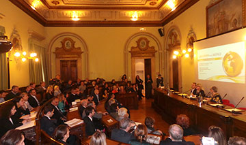 La sala del Parlamentino di Palazzo Giureconsulti a Milano, dove si è tenuta la conferenza di presentazione
