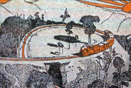 Un disegno pubblicitario del Darjeeling Toy Train