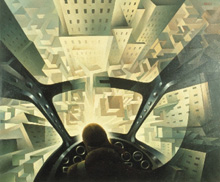 Tullio Crali, Incuneandosi nell'abitato, olio su tela, 1939. MART, Museo di Arte Moderna e Contemporanea di Trento e Rovereto
