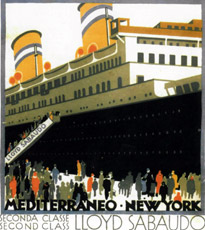 Manifesto pubblicitario degli anni '20 dei transatlantici del Lloyd Sabaudo, la compagnia di navigazione fondata nel 1906 da Alessandro Cerruti