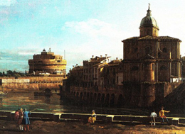 Guide turisticheVeduta di Roma con il Tevere a San Giovanni dei Fiorentini, 1743-1746, Bernardo Eugenio Bellotto, particolare, Barbara Piasecka Johnson Collection, Princeton