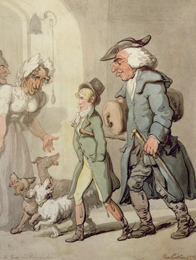 Guide turistiche "The bird and Bear Leader - Passing the Hotel D'Angleterre", 1776, Thomas Rowlandson, Collezione privata