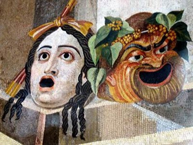 Le Maschere di Tragedia e Commedia, simboli del teatro, in un mosaico romano