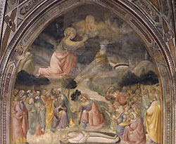 Uno degli affreschi del ciclo della Leggenda della Vera Croce, particolare
