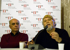 Peppe Napolitano e Moni Ovadia alla conferenza stampa di presentazione del museo
