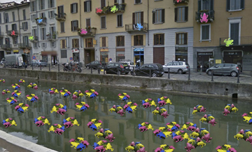 Rendering delle rane colorate sui navigli