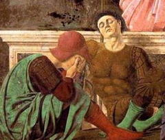 Dettaglio dell'affresco con il soldato dal volto di Piero