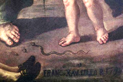 Particolare della tela settecentesca di San Paolo e il tarantolato, dell'artista Saverio Lillo
