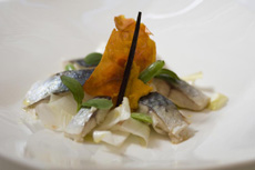 Sgombro cotto a bassa temperatura con finocchio croccante e gelatina al lime

