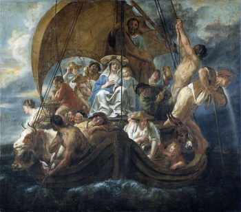 Sacra famiglia in fuga su una barca